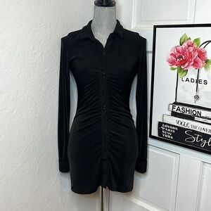 NWOT Babyboo Kyesha Black Mini Shirt Dress Size S